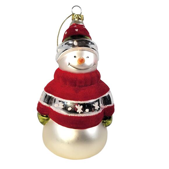 Handcrafted Glass Snowman Ornament Red Hat & Sweater Christmas Decor 5" - Picture 1 of 9